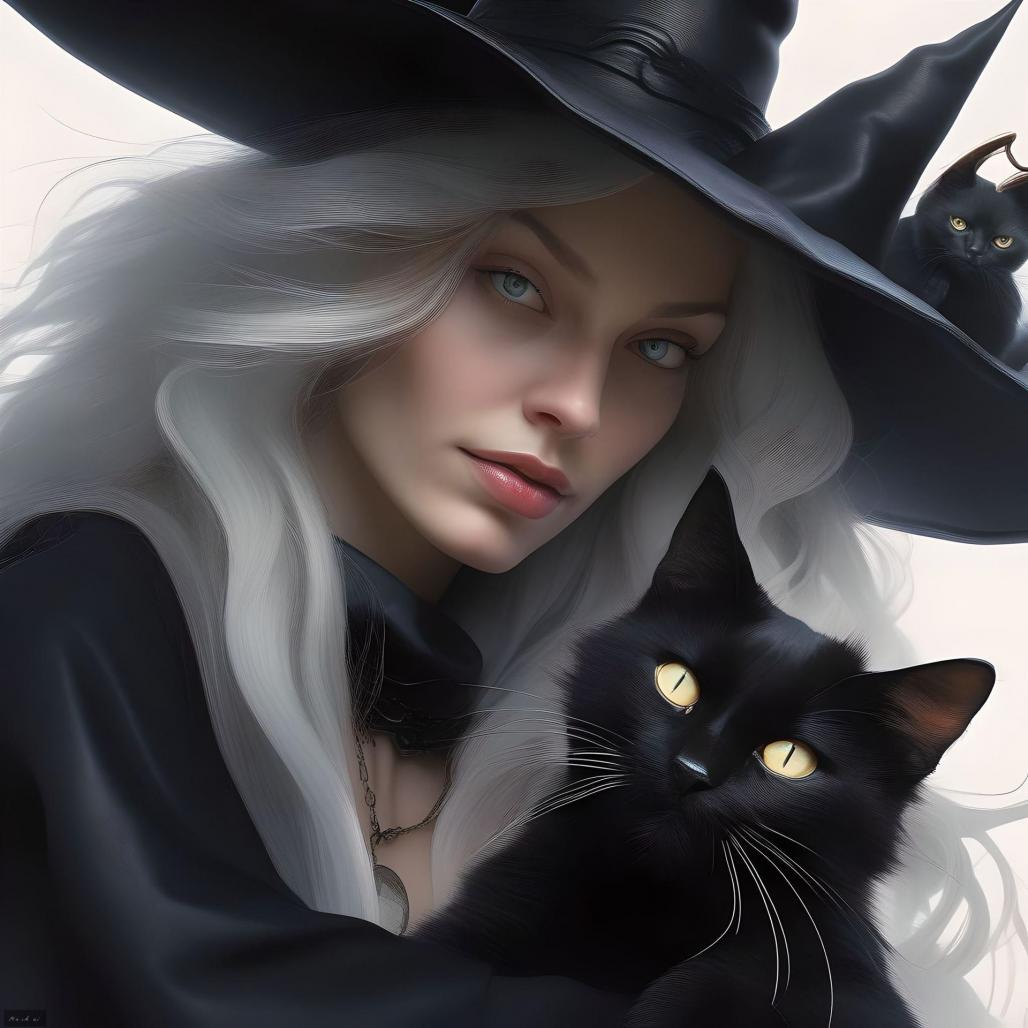 Hexe mit schwarzen Katzen
